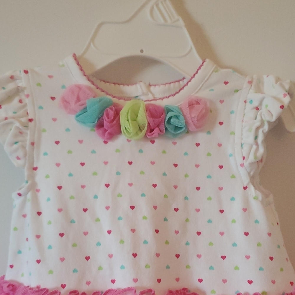 Pink Ruffled Baby Dress With Heart Pattern Size 6 Months - Picture 2 of 6